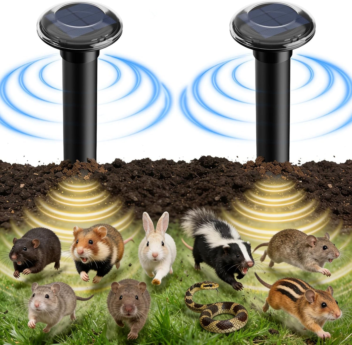 Solar Mole Repellent 2-Pack Vibration Pest Deterrent Up to 900m² IP68 - 2-Pack