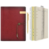 Wonderpool Leather A6 Diary Notebook Ring Binder with Pen - Refillable Folder Writing Paper Spiral Business Notepads Vintage Cover for Office Travel Personal Organizer (a-Wine Red, A6)