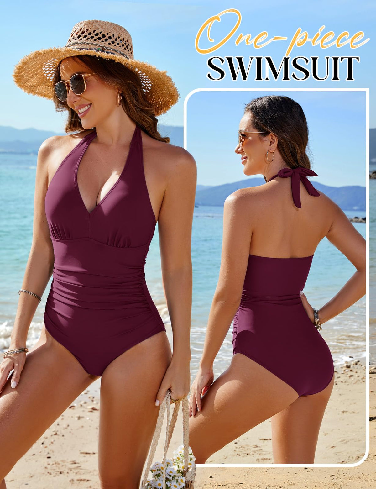 Costum de baie întreg modelator damă decolteu în V cu sârmă și push-up – Mov L