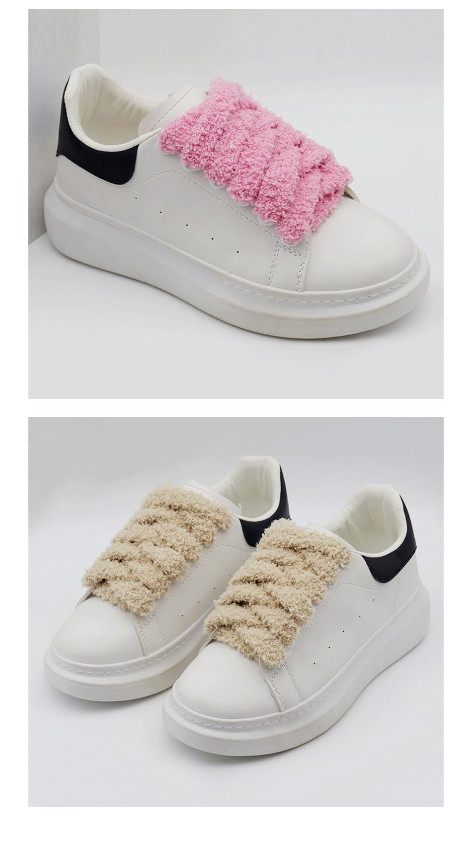 Furry Plush Shoelaces 2 Pairs 1.5cm Wide Flat Replacement for Trainers – Pink