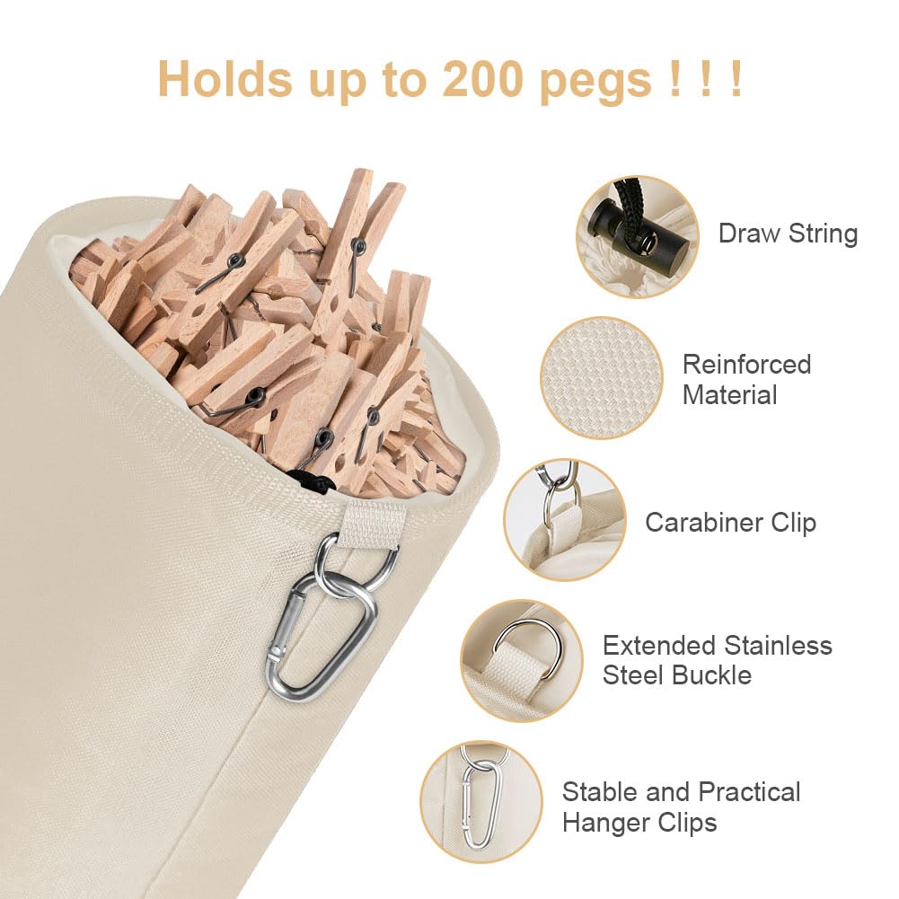 Săculeț impermeabil agățabil pentru 150-200 cârlige de rufe Vicloon cu șnur – Bej