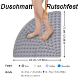 Triangular Corner Shower Mat 70x70cm Non-Slip with Suction Cups Drainage – Grey