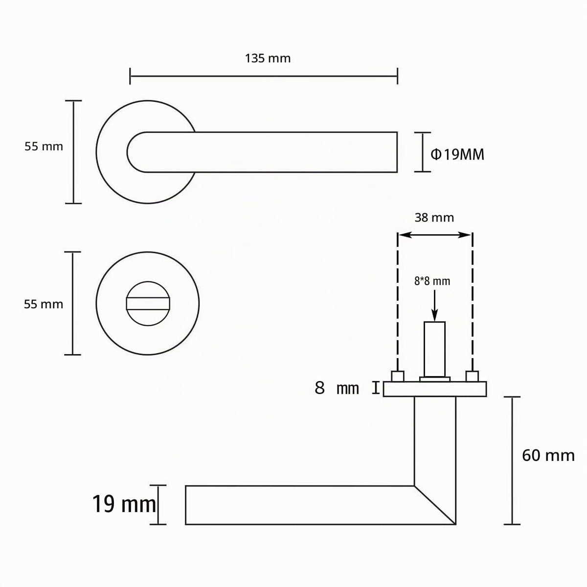 Stainless Steel Mortise Door Handle with Bathroom Knob Two-Tone – SO2-103BK-D