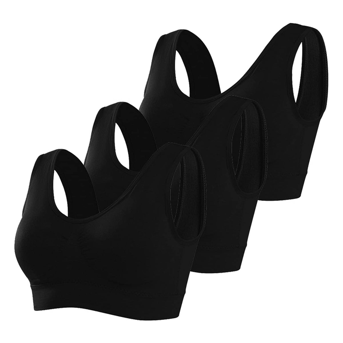 Memoryee Sports Bra Women's Large Breasts Strong Support Push Up Without Wire 3 Pack Set Padded Jogging Yoga Running Riding Bra Crop Top Black*3 6XL