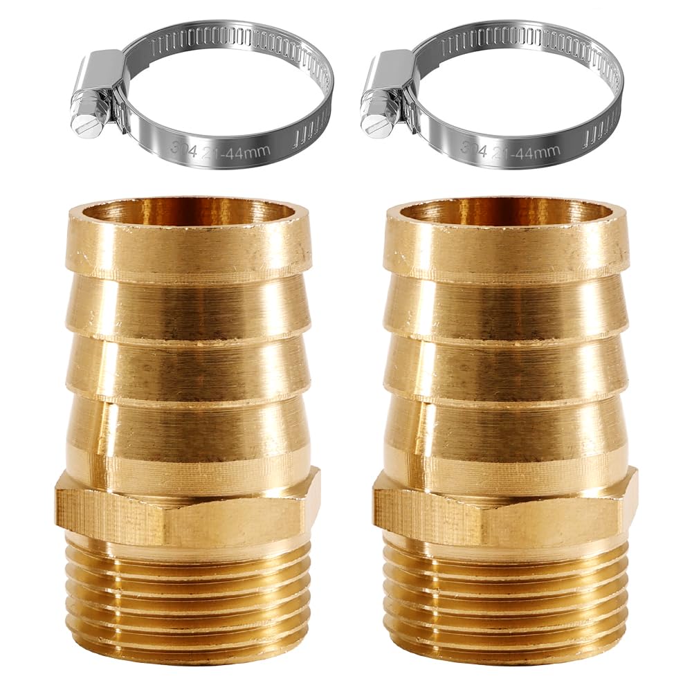 Ștuț adaptor furtun din alamă 1 inch filet exterior x 32 mm cu 2 coliere din alamă