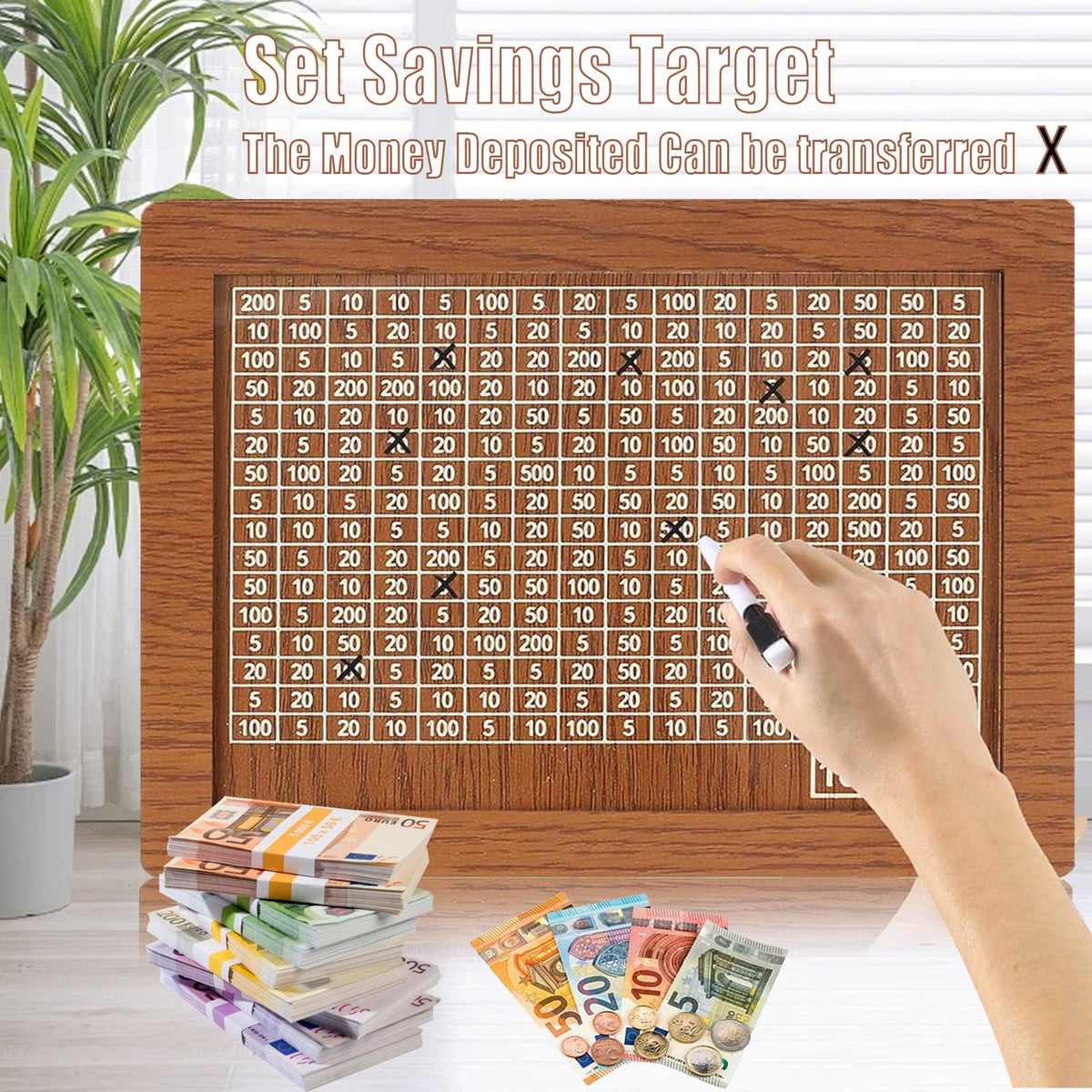Wooden Money Box with Counter 5000 Euro Savings Goal – Retro