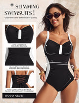 Slimming One-Piece Swimsuit Criss-Cross Backless – Black/White 2XL