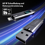 PZOZ 4-in-1 LED Display Fast Charging Cable, 60W, USB Cable, USB C to Lightning/Type C to USB C/USB A to Lightning/USB A to USB C Multi Charging Cable (60W, 1.5M)
