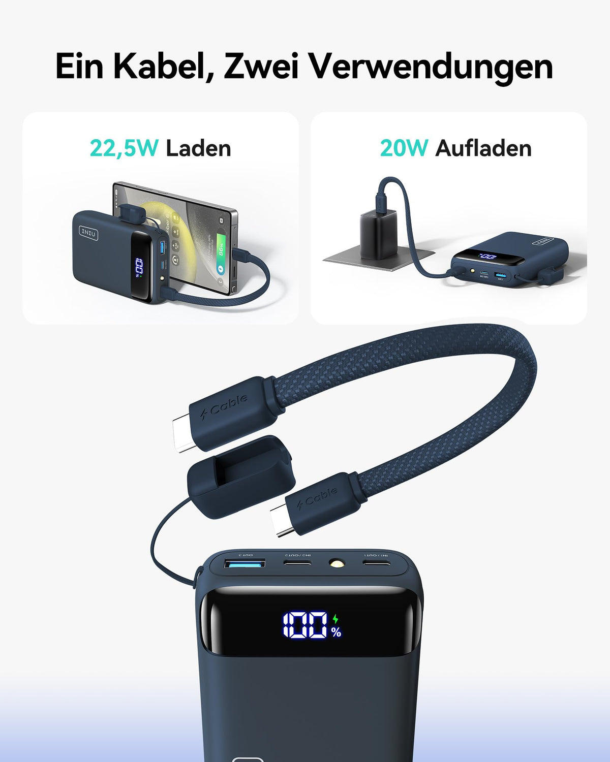 INIU Power Bank 20000mAh 22.5W Fast Charge Mini Portable Charger - Blue