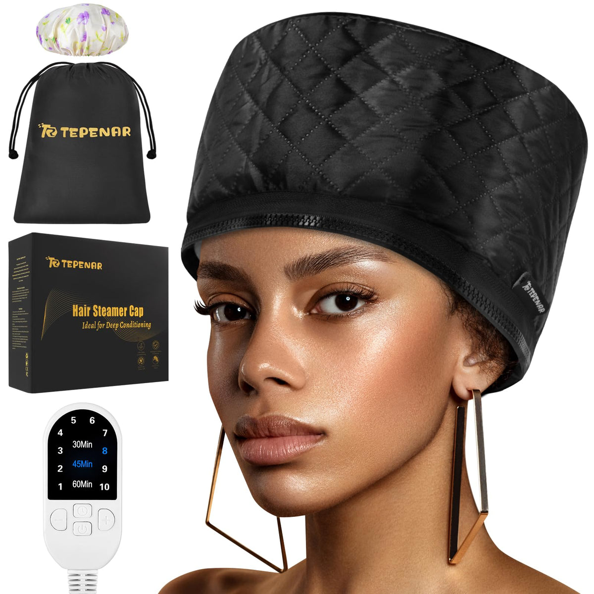 Electric Thermal Conditioning Cap Hair Steamer Portable for Afro Hair – Black