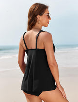 Costum de baie două piese tankini cu tiv suprapus și efect modelator – Diverse culori