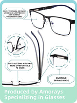 Amoray's 2 Pack Progressive Multifocus Reading Glasses Men Metal Anti-Blue Light Reading Glasses with Spring Hinges 8003 (Black & Gray, +2.50)