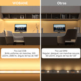 WOBANE 5m 24V COB LED Strip Dimmable with Remote Control CRI 90+ 320 LEDs/M Continuous LED Strip with Plug for Kitchen, Bedroom, Closet, Mirror, TV, Warm White 3000K