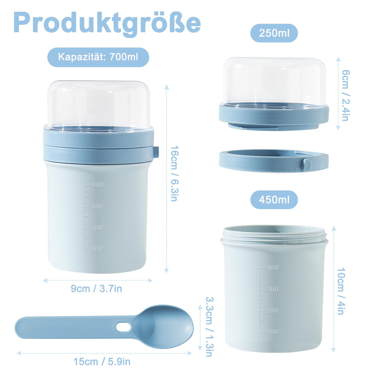Muesli Cup to Go 450ml+250ml Leak-Proof with Spoon – Nordic Blue
