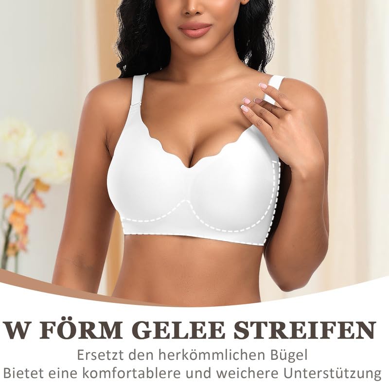 Jiuday Wireless Bra Seamless Push-Up Soft Comfortable for Large Breasts – White XL