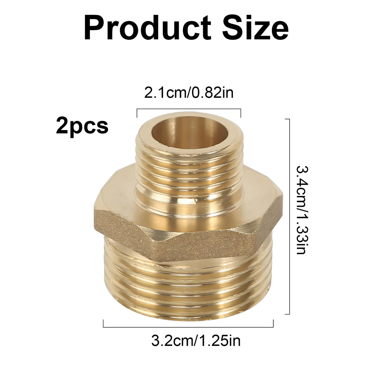 Double nipple reduced 1 inch to 1/2 inch, 2 pieces brass reducing nipple AG/AG connector external thread to external thread for heating drinking water system suitable
