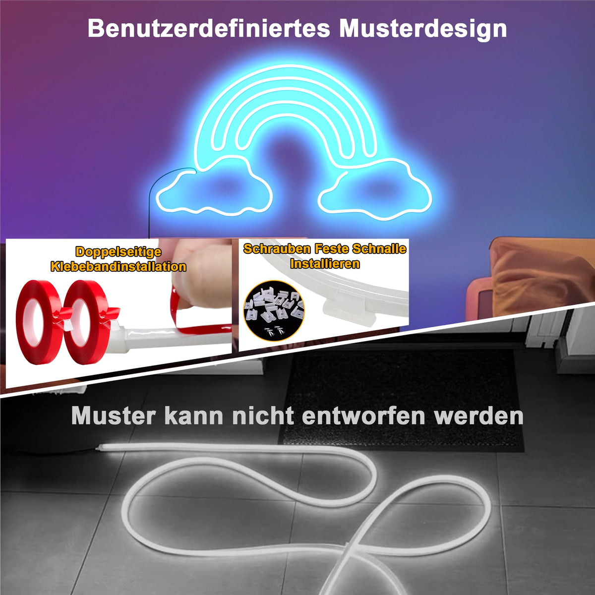 Cozylady 6M RGB Neon LED Strip, Flexible Strips with strong double-sided adhesive tape, 24V LED light ropes with app/remote control applicable to bedroom, room & outdoor decoration.