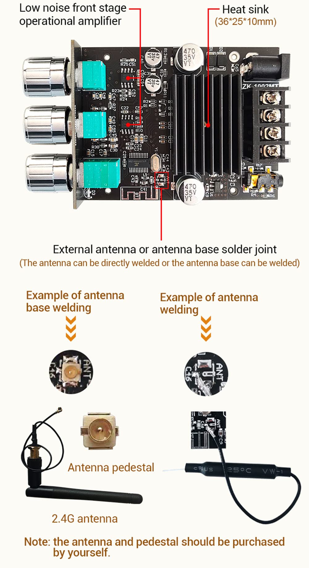 WANGCL ZK-1002MT 2 x 100W Bluetooth 5.0 Subwoofer Amplifier Board High Power Audio Stereo Amplifier Board AUX Bass Treble AMP