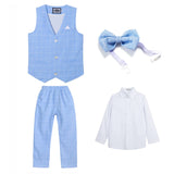 Boys' Checked Suit 4-piece Vest Shirt Trousers Bow Tie – Grey 10-11yrs