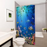Shower Curtain 120x180cm Anti-Mould Waterproof Fabric Drops Ocean Fish – Light Blue