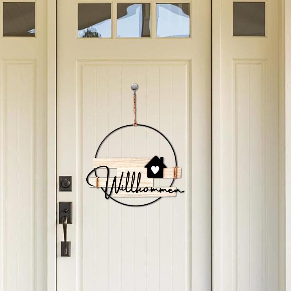 Door Wreath Metal Welcome Sign All-Seasons Front Door Decoration