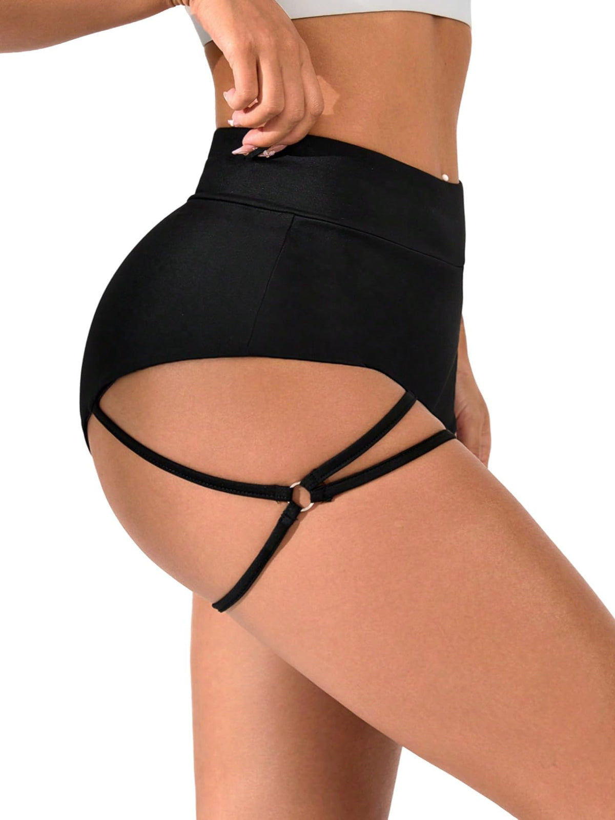 Women's High-Waist Cross-Detail Super Short Summer Shorts Fitness Clubwear – Black L