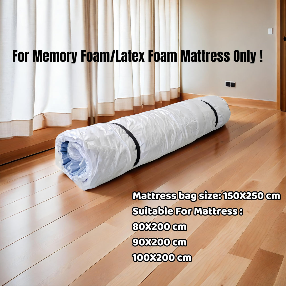 WORKKOOL Vacuum Mattress Bag for Moving, Vacuum Sealed Bags for Mattress Storage, Foam Mattress Bag with Zipper (for Mattress 80/90/100 * 200cm)