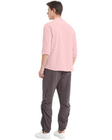 YAOBAOLE Linen Shirt Men Long Sleeve Business Shirt Men Shirt Cotton Linen Shirts Men Pink XL