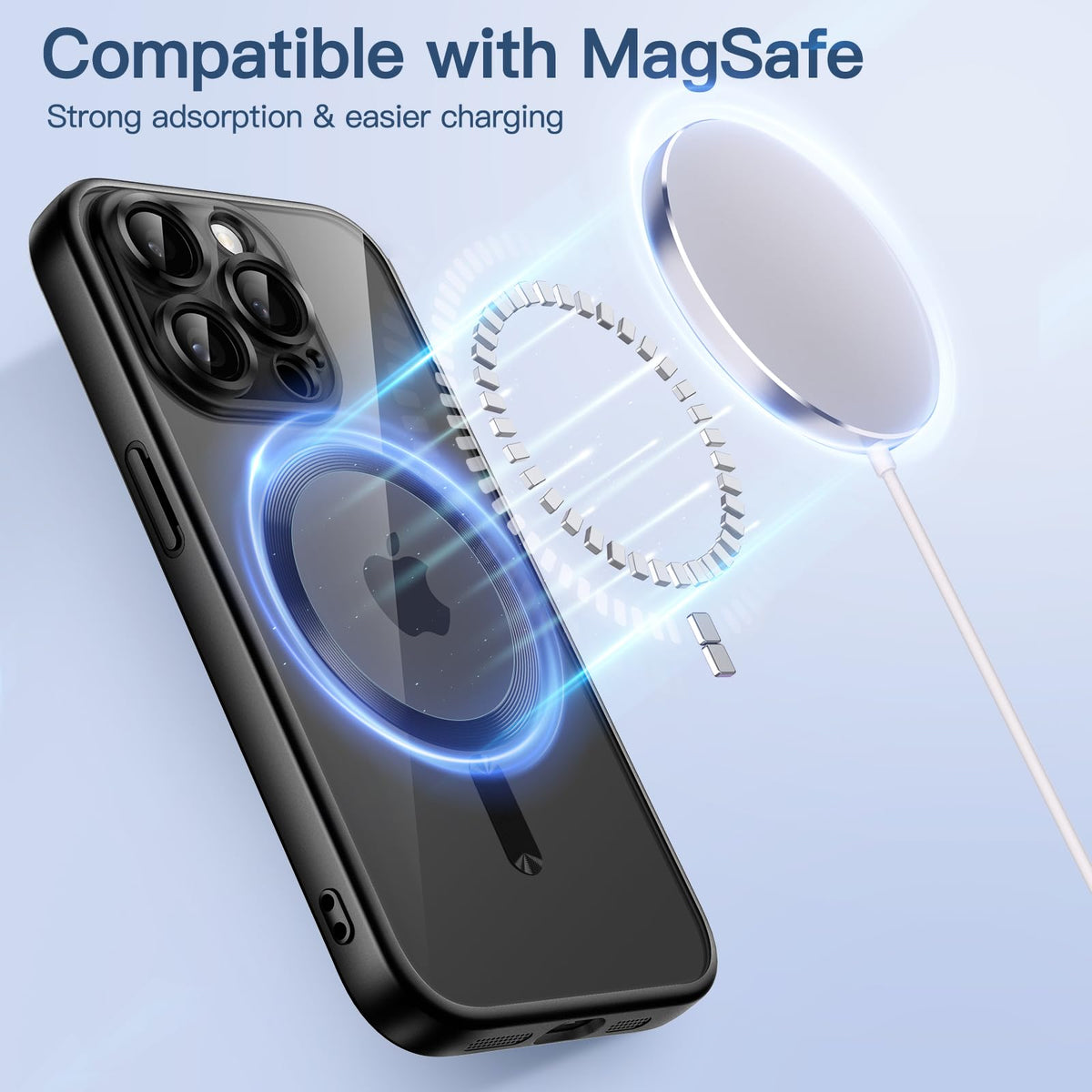 JETech Soft Clear Case Shockproof for iPhone 15 Pro Max – Matte Black 6.7 inch