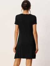 Women's Ruffled Short-Sleeve Sleep Shirt Nightgown Loungewear – Black XS