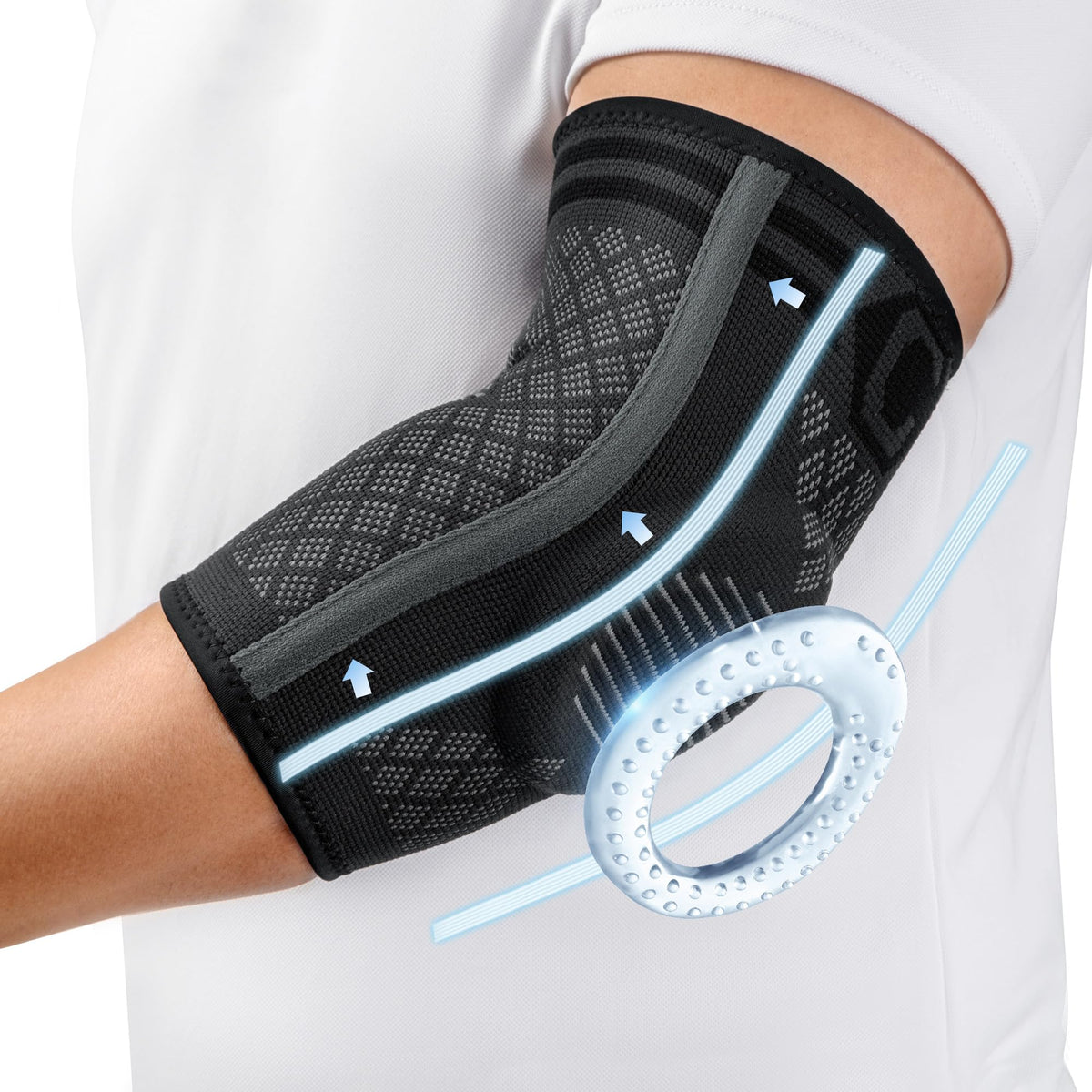 CAMBIVO 2x elbow bandage men women, tennis elbow bandage with gel padding and side stabilizers, elbow bandage for pain relief from tennis elbow, golfer's elbow, tendonitis
