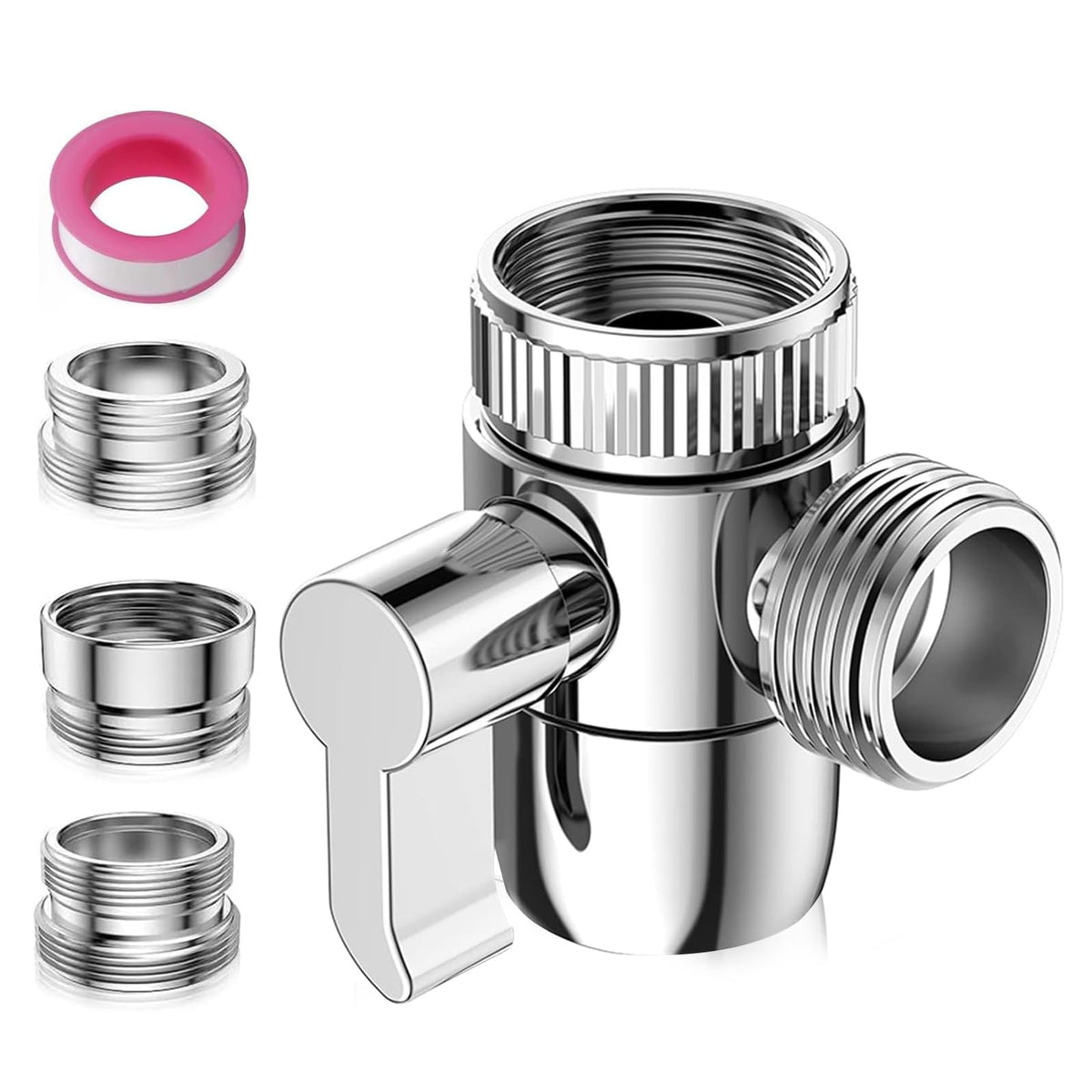 3-way faucet diverter valve, 3-way diverter valve diverter valve brass with adapter for M22 M24 G1/2 faucet for kitchen bathroom shower system sink shower