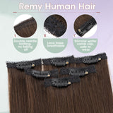 Clip-in Human Hair Extensions 6 pcs 30 cm 33 g Silk Lace Base Highlights – Dark Brown #2R