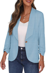 Sacou elegant damă cu mâneci încrețite 3/4 PrinStory – Gri-Albăstrui EU 40-42