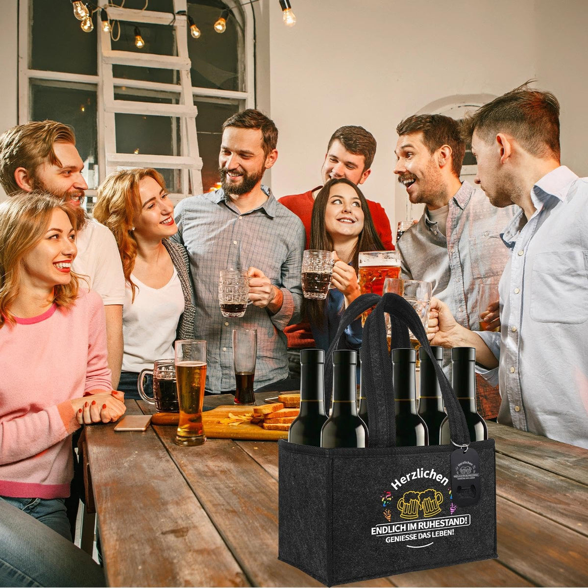 Bottle Carrier Bag 6-Bottle Beer Carrier with Opener Gift for Men – Holds 6 Bottles