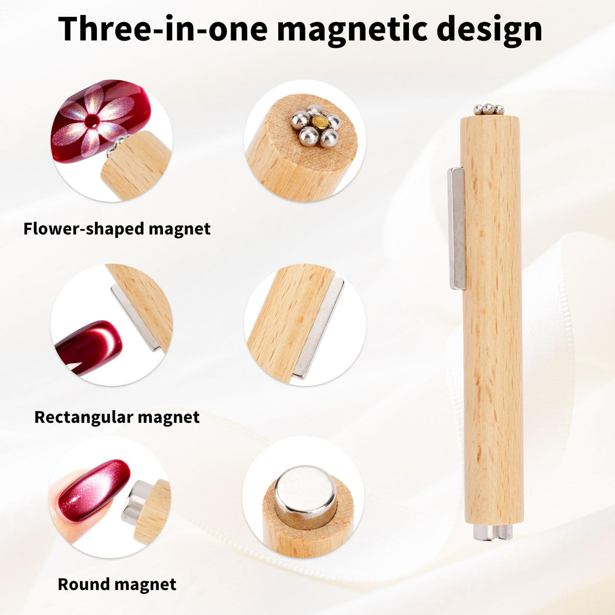 3-in-1 Cat's Eye Nail Magnet Tool Set 8 pcs with Wooden Pen & Y/Rabbit Magnets – Multi