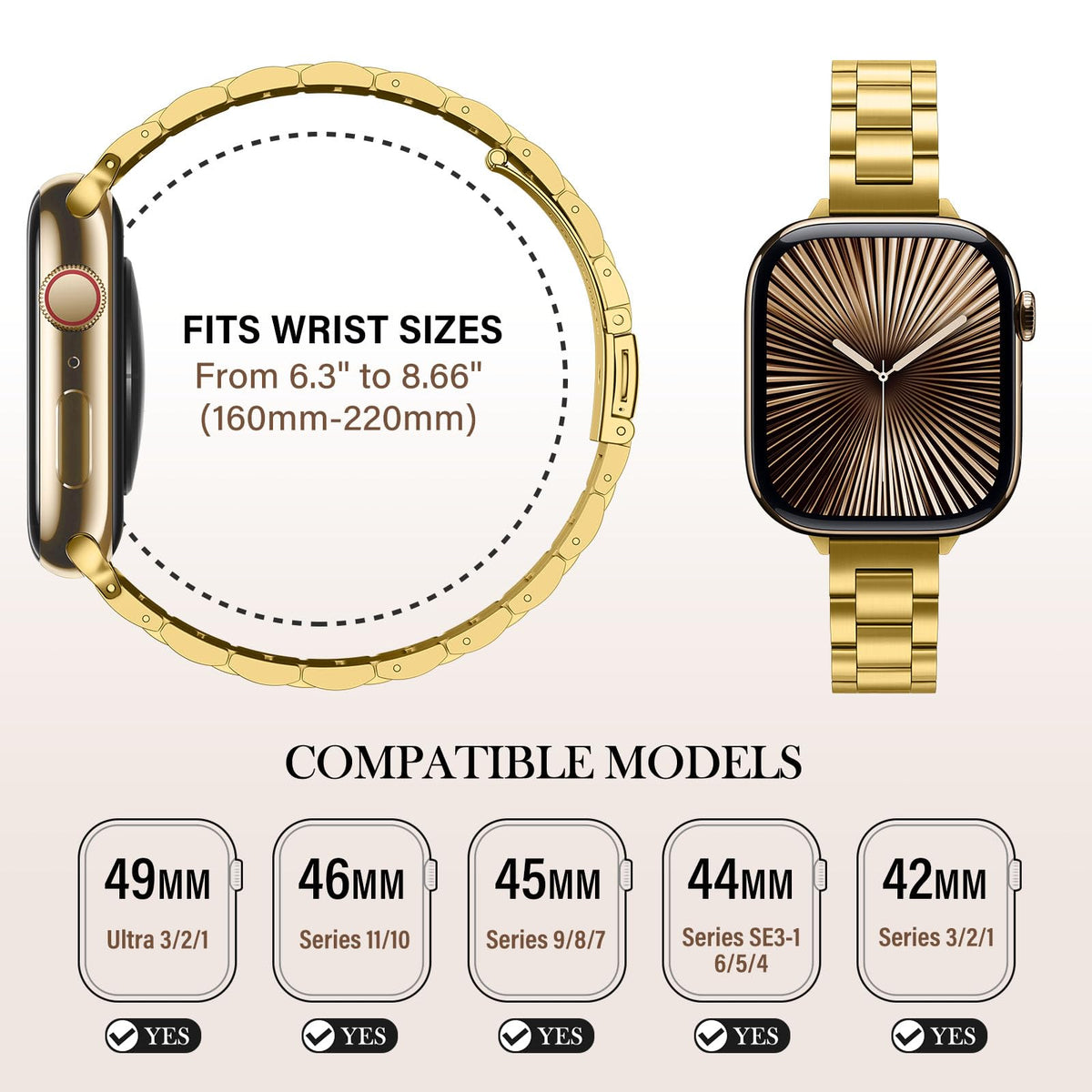 Apple Watch Compatible Thin Stainless Steel Band Slim – Gold