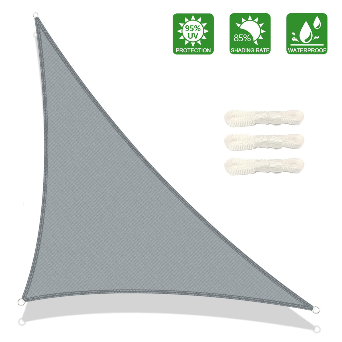 Waterproof Triangular Shade Sail 3x3x4.25m UV Protection for Patio Terrace Garden - Light Grey