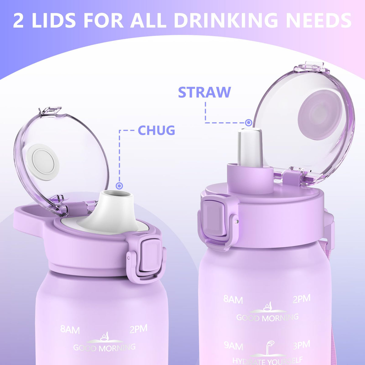 SLUXKE drinking bottle stainless steel 1 liter with time marking, 1L thermos flask with premium leak-proof lid for hot, carbonated and cold drinks PURPLE PINK