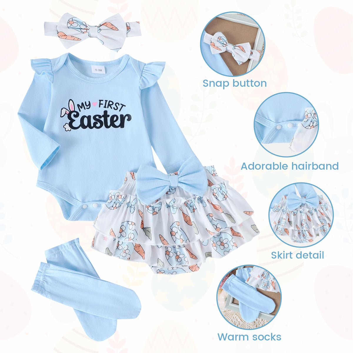 Baby Girl 0-3 Months Ruffled Romper & Tutu Outfit with Headband Photoshoot Set – Blue