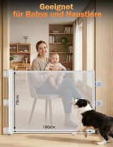 Retractable Safety Stair Gate Baby & Pet Barrier 78cm High – White 180cm
