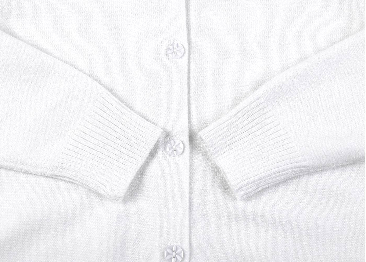 Girls' Knit Cardigan Long Sleeve Schoolwear – White Buttons 6-7 Years