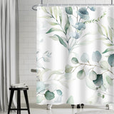 Eucalyptus Shower Curtain Waterproof Polyester 180x180cm Anti-Mould Washable – Blue/White
