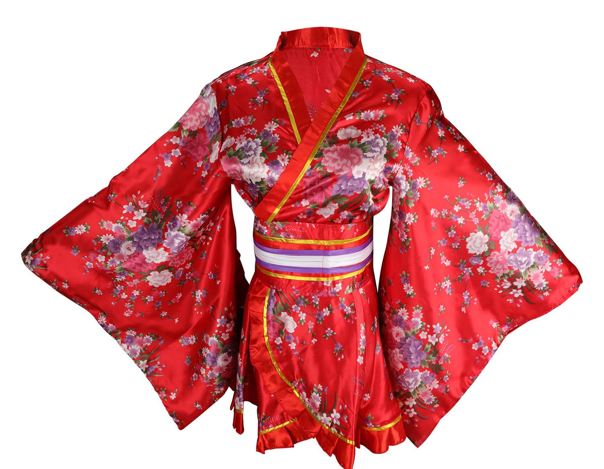 Women's Japanese Kimono Yukata Bathrobe Cosplay Silk Robe – Red XXL