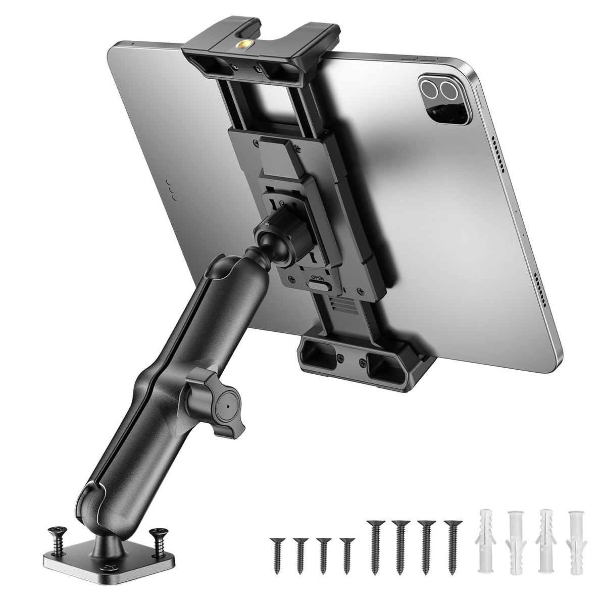 Aluminium Tablet Mount Heavy-Duty Drill Base 15cm Adjustable Arm Compatible 5–13in