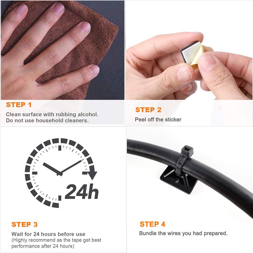 Cable Holders Self-Adhesive 100 Pieces – Black 20x20mm