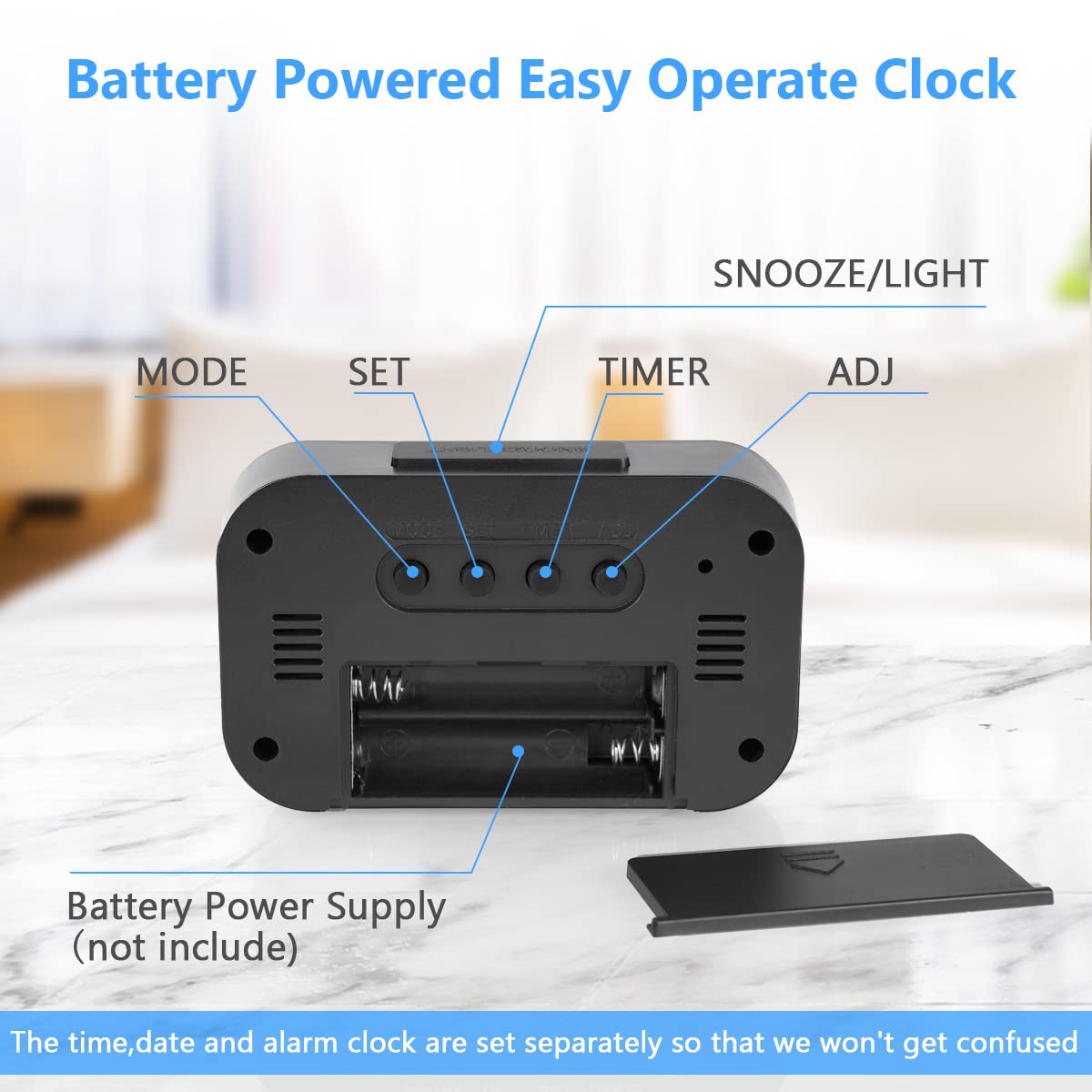 Vicloon Digital Alarm Clock, LCD Display Table Clock with Snooze, 12/24 Hours, Date, Temperature Display, Timer Function, Battery Operated for Bedroom Home Office Travel (Black)