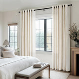 Linen Curtains Eyelet Semi-Transparent for Living Room Bedroom – Beige 140x240 cm