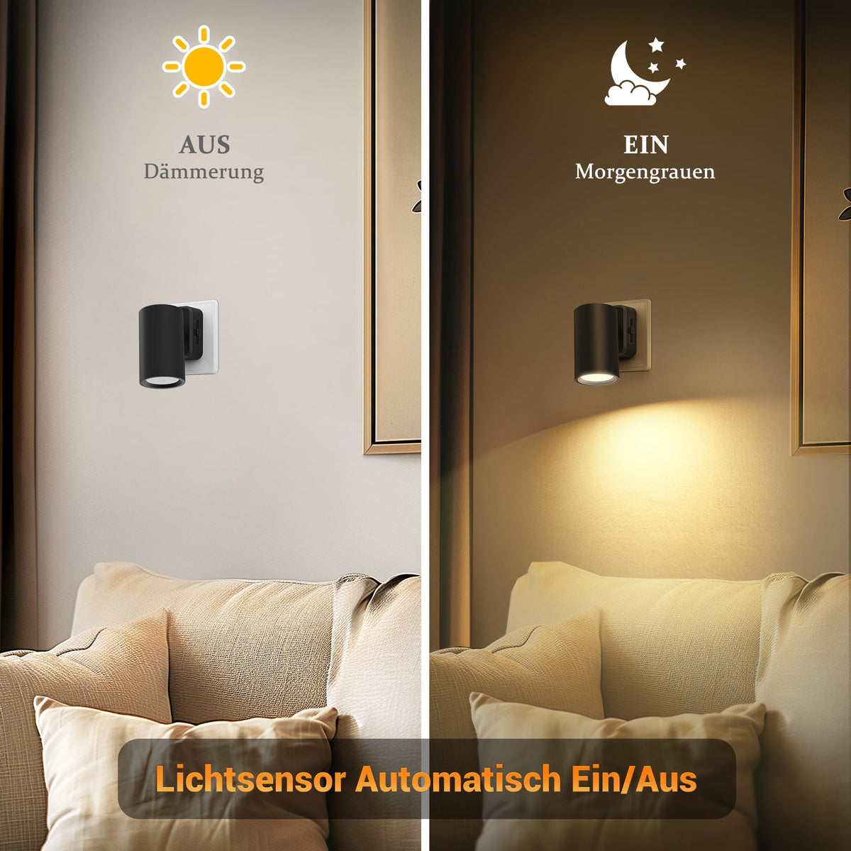 JandCase Night Light Socket with Twilight Sensor, 320° Rotatable, Socket Light Dimmable 0-100LM, Night Lights Children 3000K Warm White, Orientation Light for Stairs, Bedroom, Kitchen