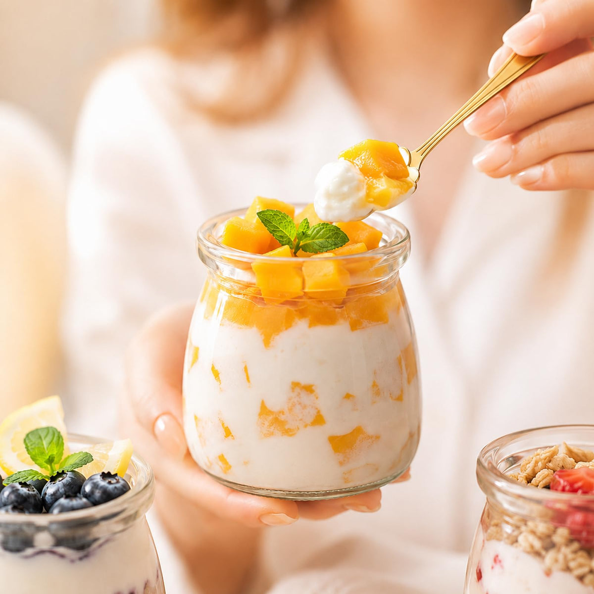 Dessert Jars 12-Pack 200ml with Lids Spoons & Labels - Clear